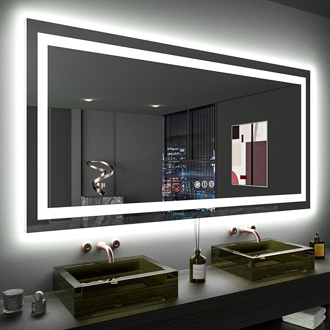 60”X36“ RGB LED Bathroom Mirror with Lights, Large, Anti-Fog, Dimmable Smart