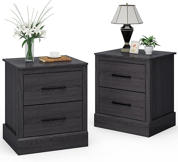 Farmhouse Nightstand Set of 2, Wood Bedside Table with 2 Storage Drawers