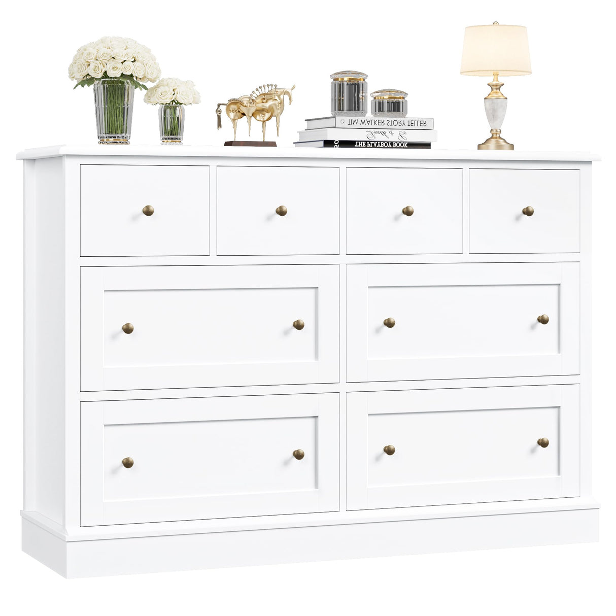 White Dresser 8 Drawer Dresser, 47.2" White Chest of Drawers Nursery Dresser
