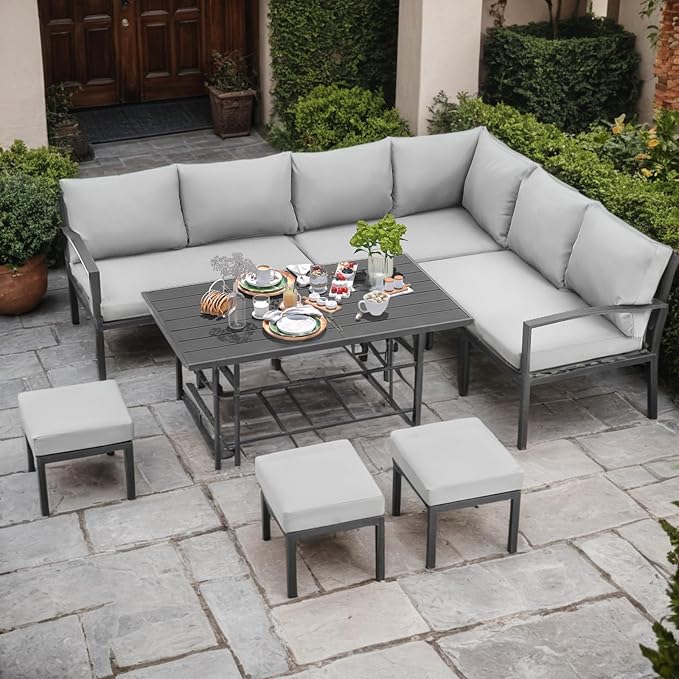 7 Pieces Aluminum Patio Conversation Set, All Weather Metal Frame Outdoor Furniture Set