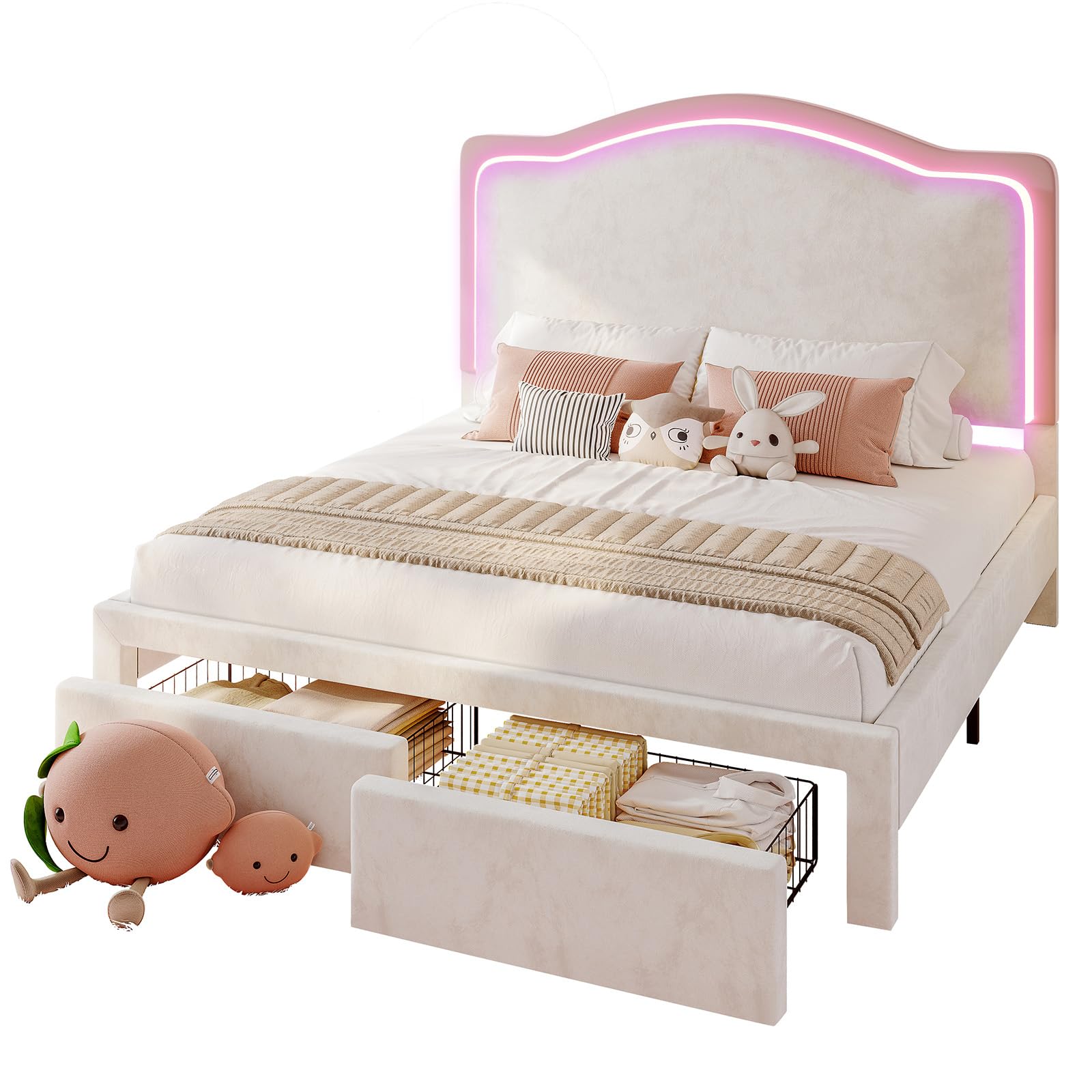 Bed Frame with 51" Adjustable Headboard, Upholstered Platform Bed with