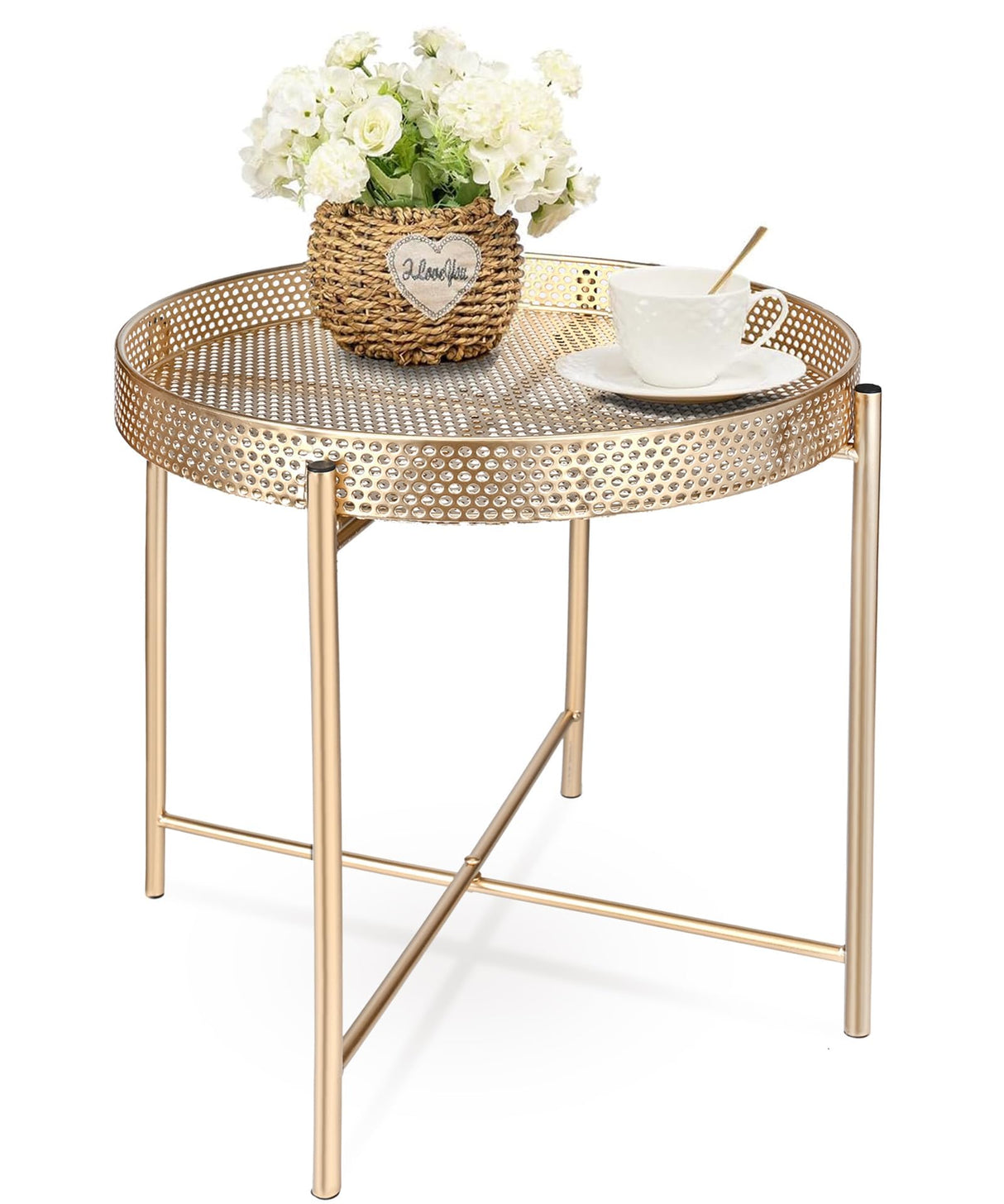 Metal Sofa Table Small Round Side Tables, Anti-Rust and Waterproof Accent Coffee End