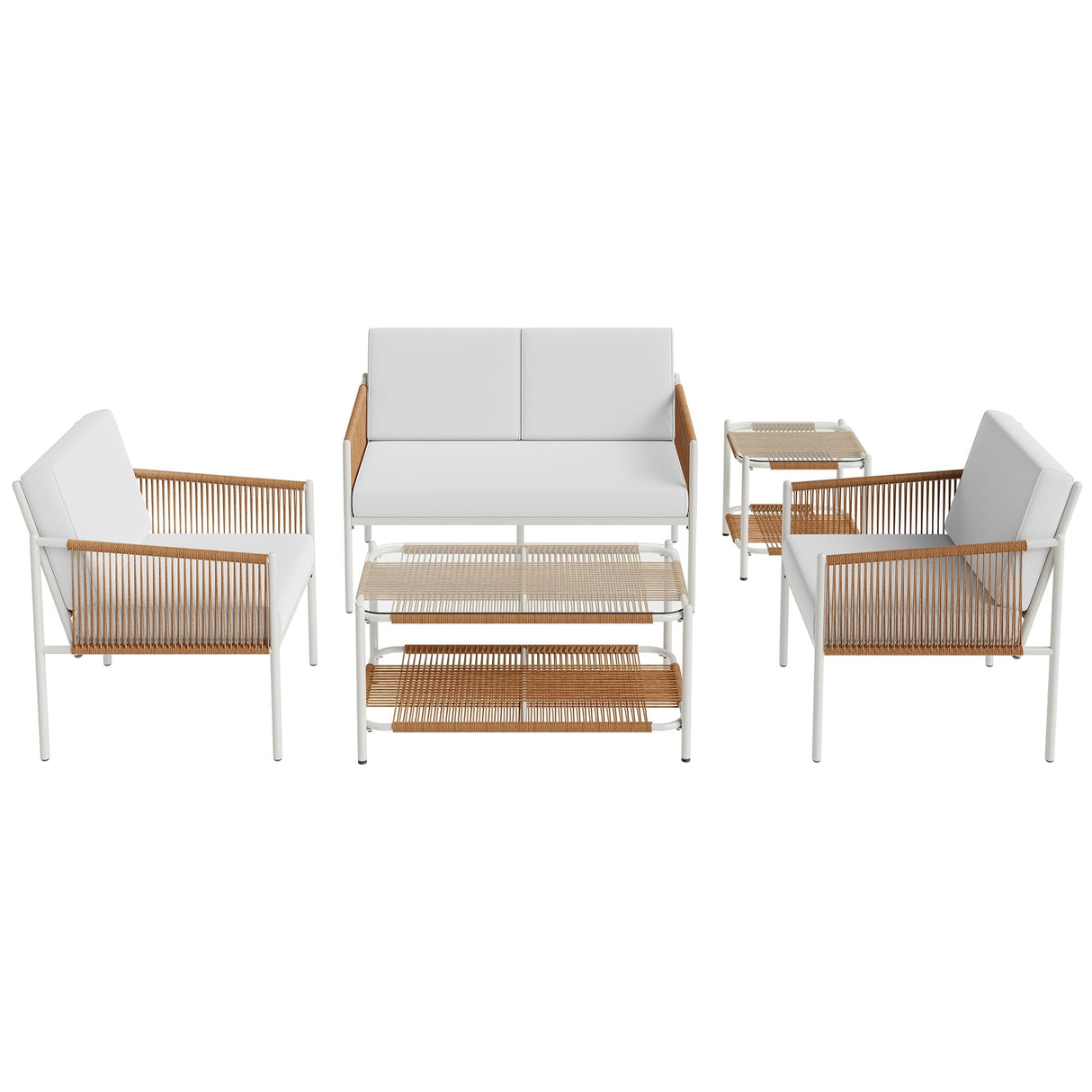 5 Pieces Outdoor Patio Furniture Set,Wicker Rattan Sofa Conversation Set with Cushion