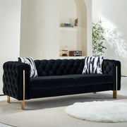 Modern Velvet Sofa – 84” Tufted Couch with Pillows & Metal Legs