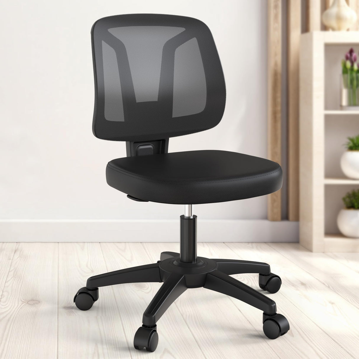 Comfy Small Office Desk Chair No Arms for Home with Adjustable Height Back Support for Small Spaces