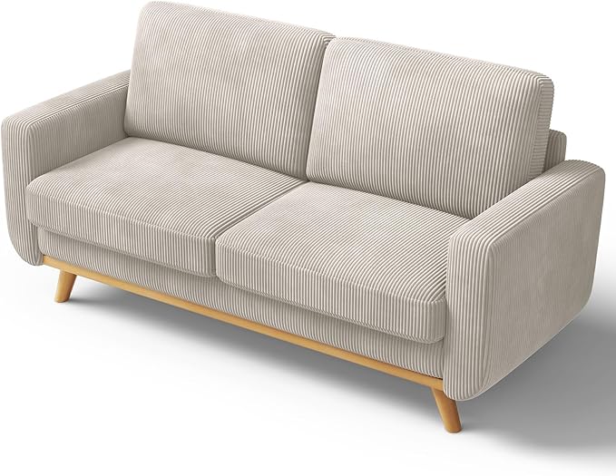 68" Dark Gray Corduroy Loveseat Sofa with Spring Cushion and Solid Wood Frame