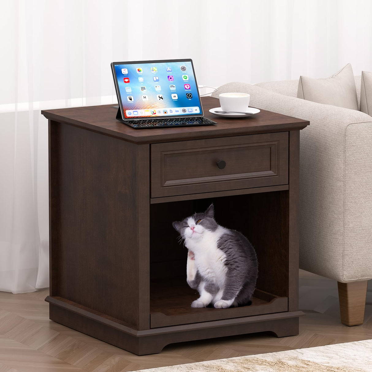 24" Large End Table with Charging Station