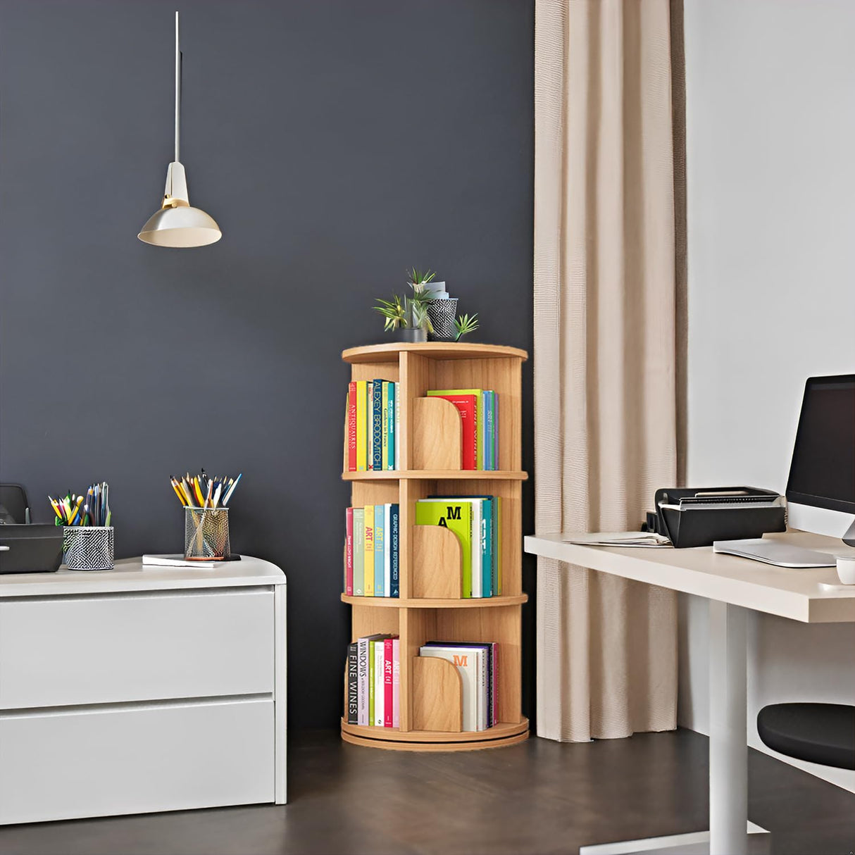 360 Display Rotating Bookshelf Tower,Rotating Bookshelf for Kids&Adults,3 Tier Rotating Stackable Shelves