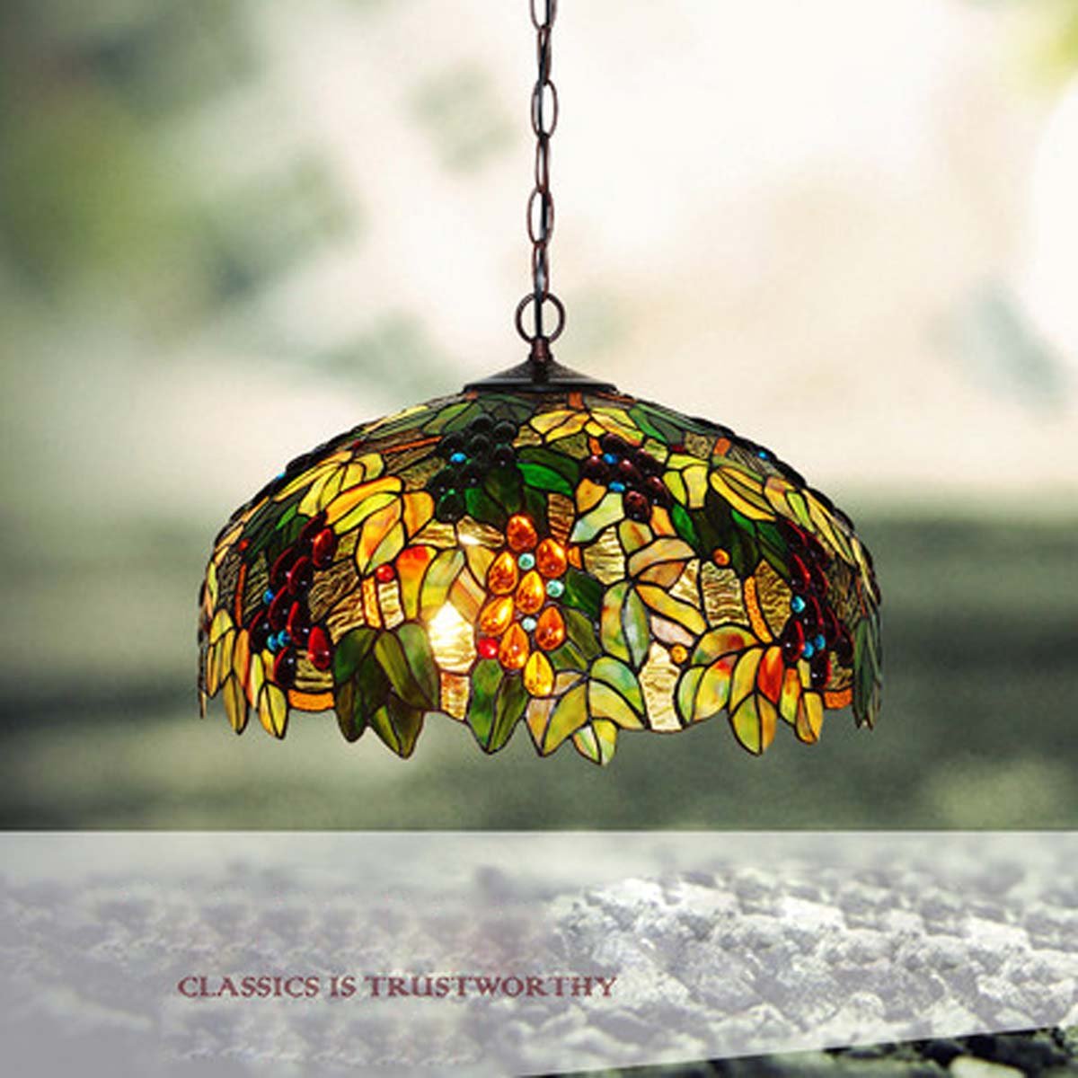 Tiffany Pendant Light Grape Art 20" E26 Stained Glass Pendant Lamp Creative Art Ceiling