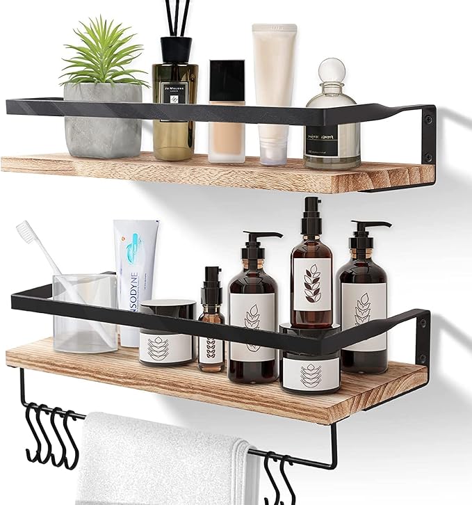 Floating Shelves, Solid Wood Wall Mounted Shelf for Bathroom