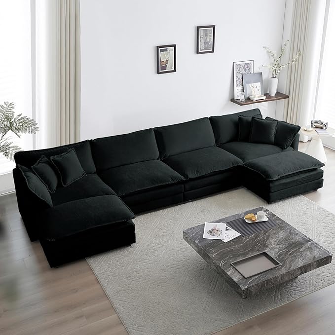 Chenille U-Shaped Modular Sectional Couch, Modern Comfy 3 Seater Deep Seat