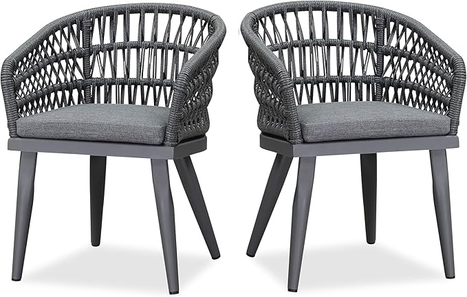 2 Pieces Outdoor Patio Dining Chairs All-Weather PE Rattan Patio Furniture