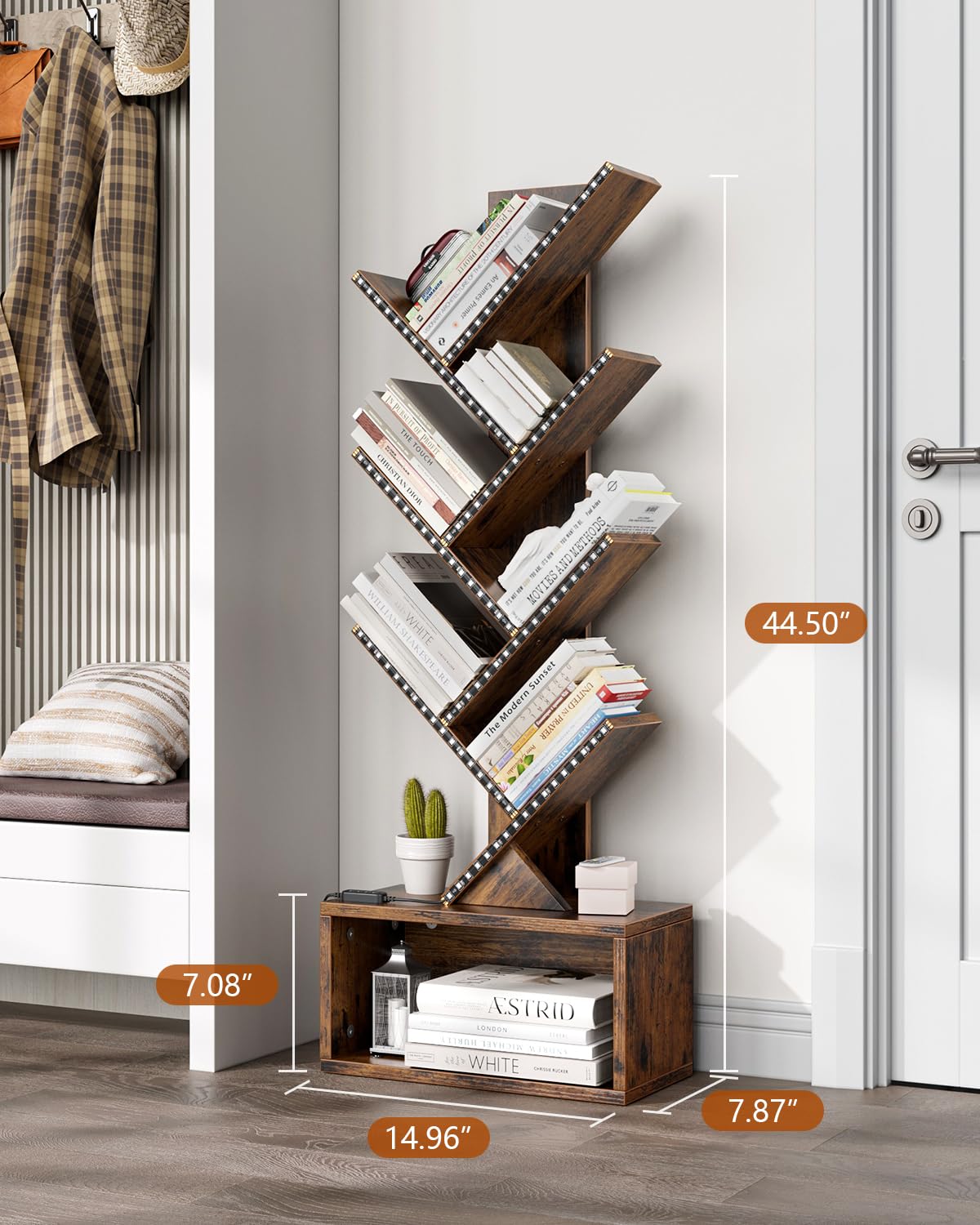 Evermagin 6-Tier Tree Bookshelf with LED Lights – Remote App Controlled Bookcase