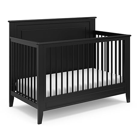 Solstice 5-in-1 Convertible Crib (Black) – GREENGUARD Gold Certified, Converts to Toddler Bed and Full-Size Bed