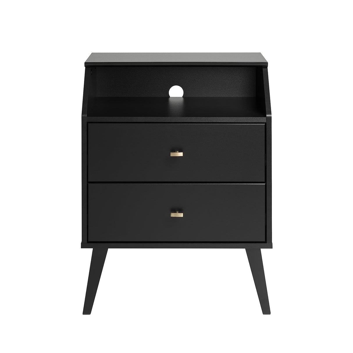 Milo Mid-Century Modern 2 Drawer Nightstand With Angled Top, Bedside Table