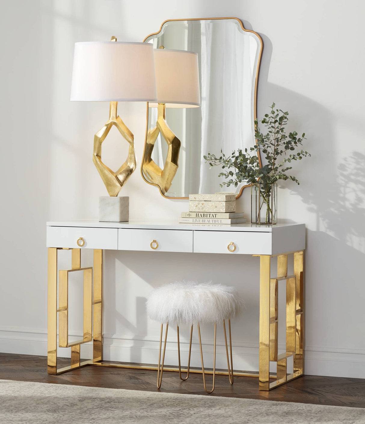 Indara Scalloped Corner Rectangular Vanity Decorative Wall Mirror Antique Gold Wood