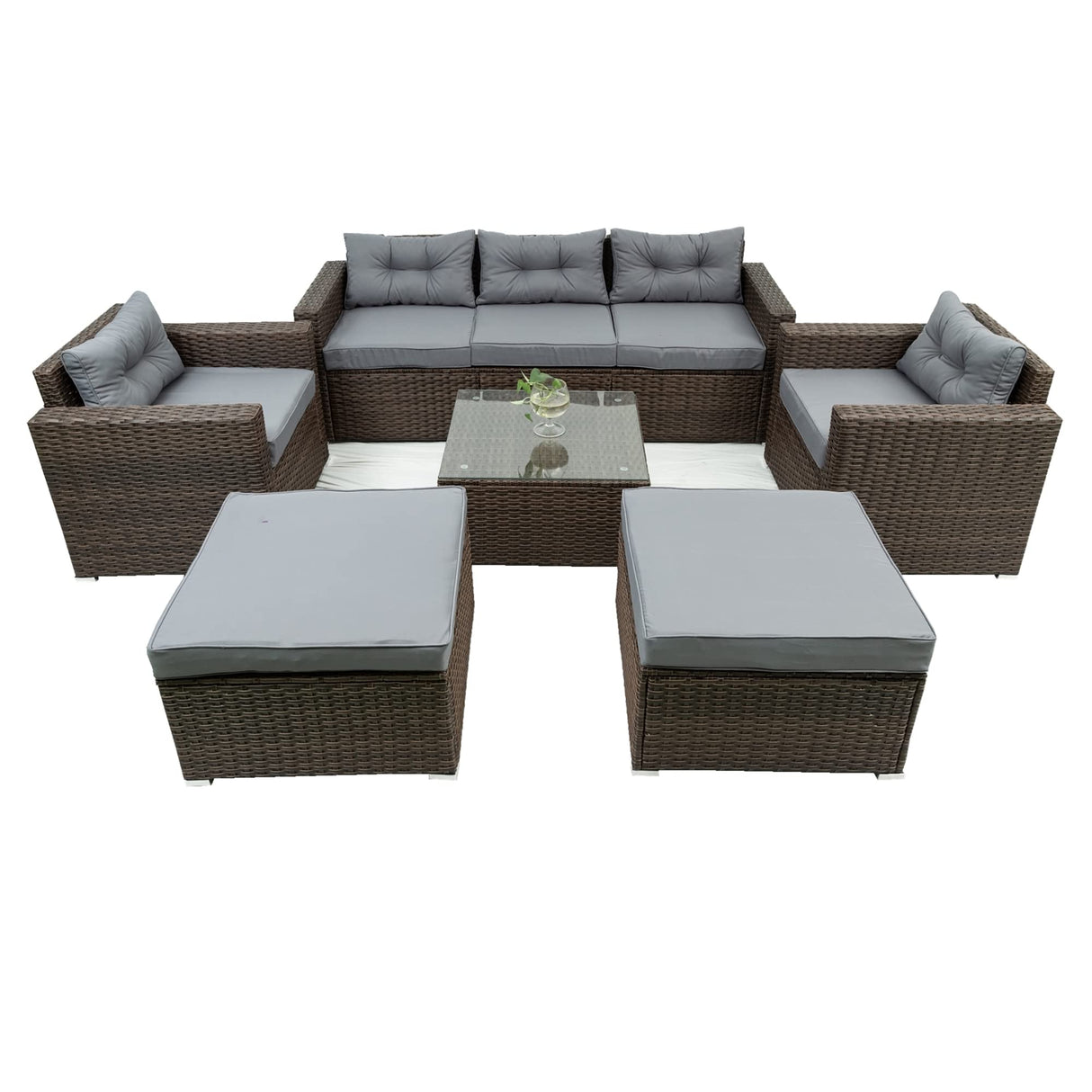 Patio Rattan Wicker Outdoor Conversation Set with Thick Cushions