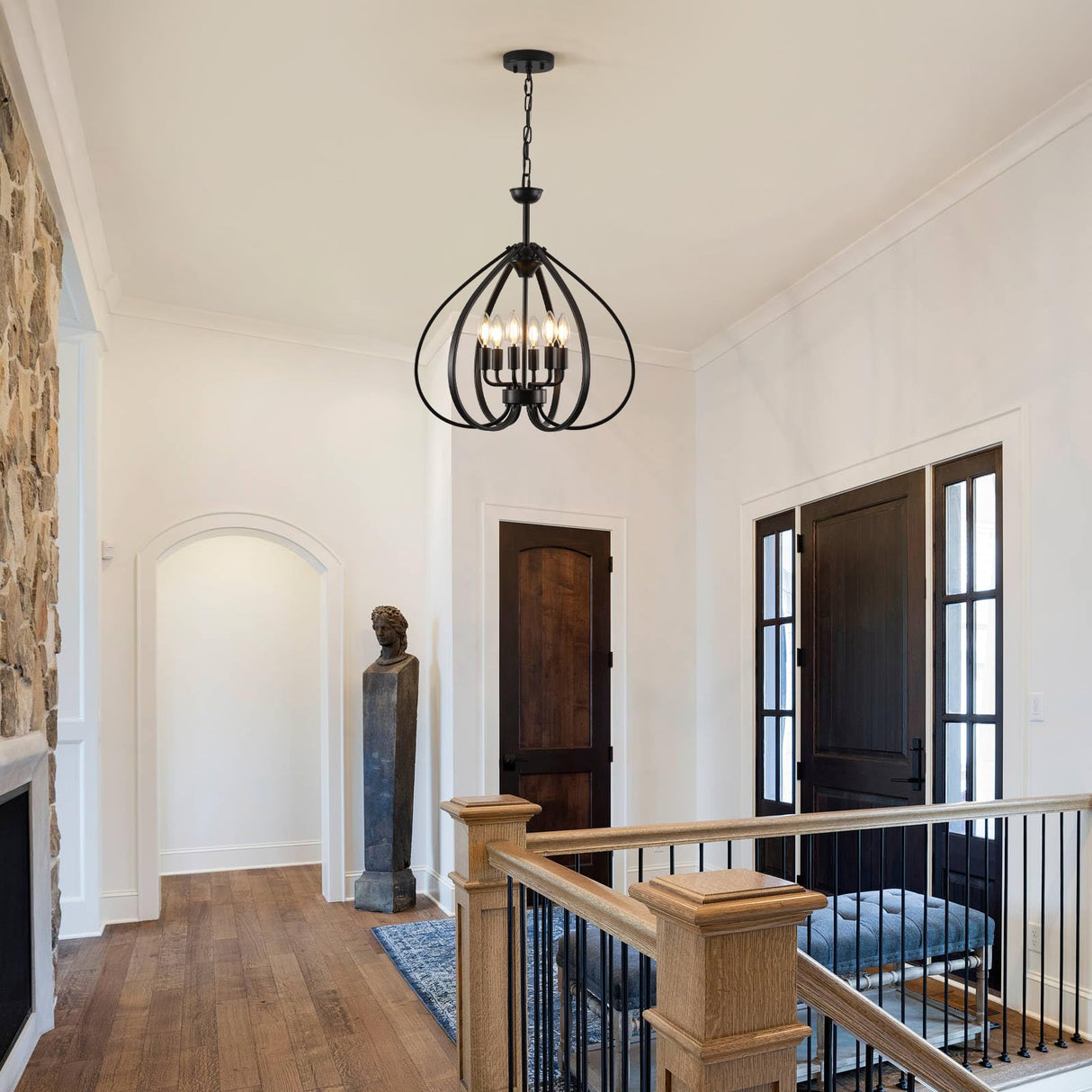 6-Light Black Farmhouse Chandelier - 19.6 Inch Industrial Pendant Light