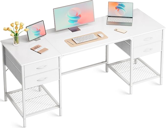 55 Inch Computer Desk with 4 Drawers, Office Desk with Mesh Shelf