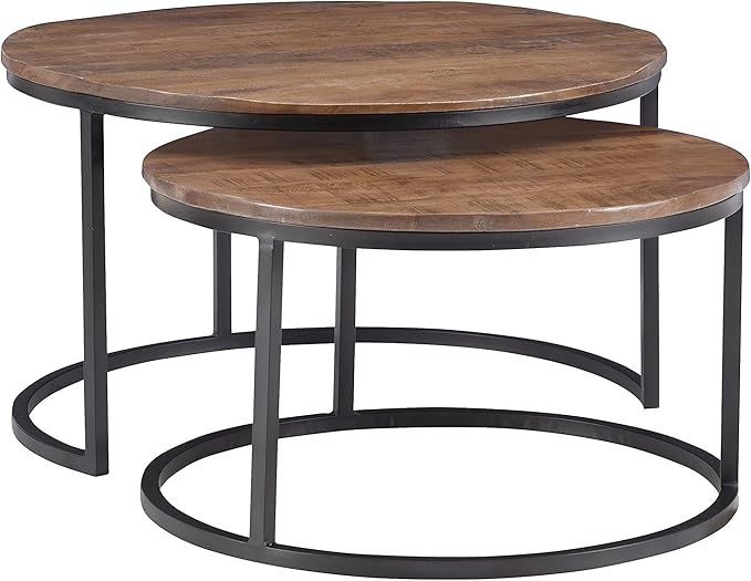Company Black Metal Round Nesting Coffee Mango Wood Top by Powell Canton Table