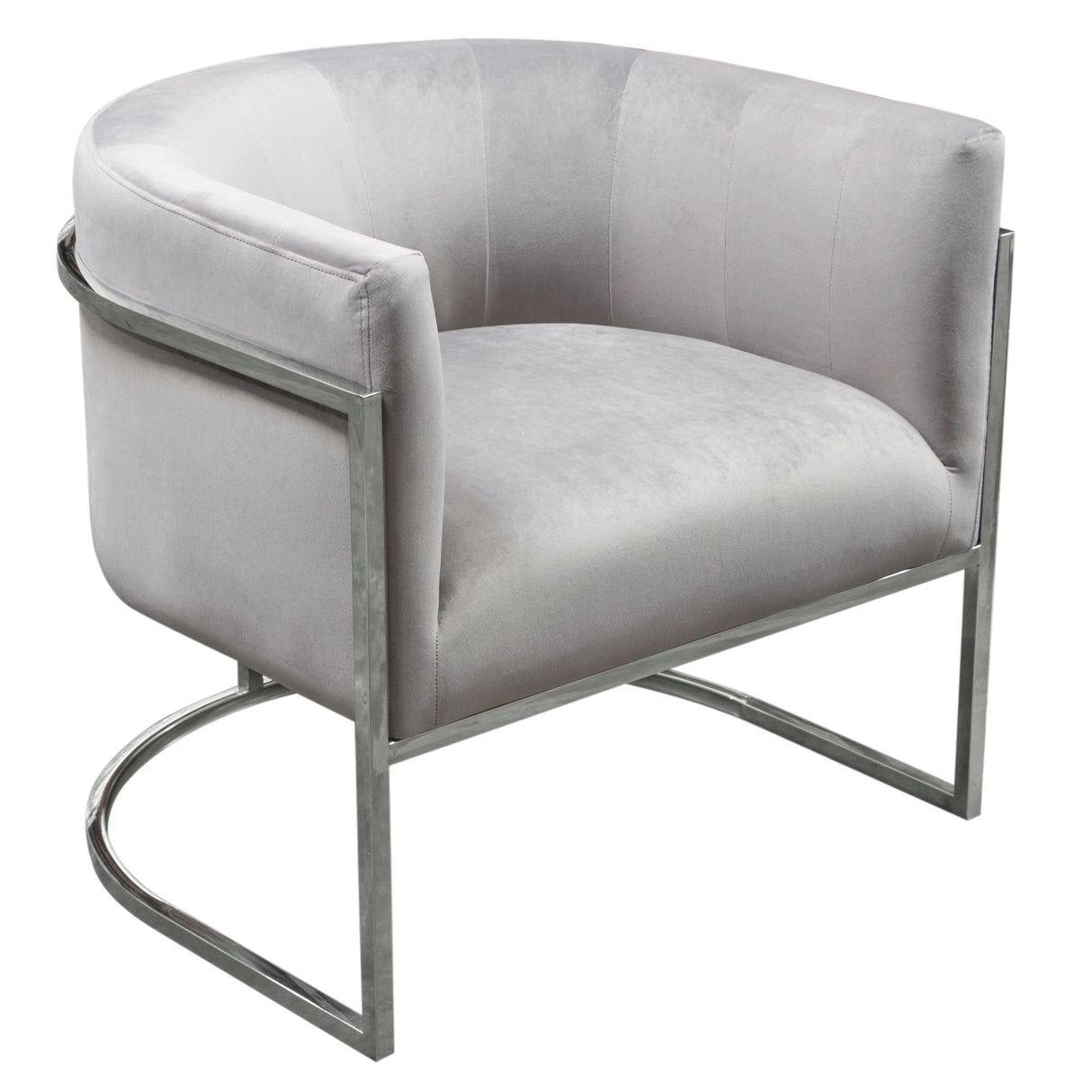 Accent Chair with Stainless Steel Frame in Grey Velvet