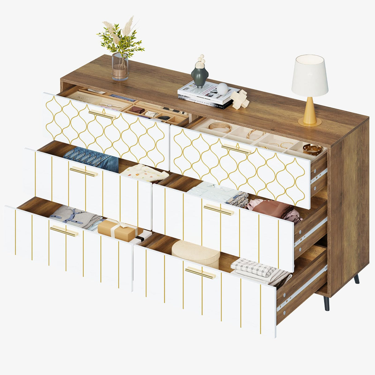 White Dresser for Bedroom, Modern 6 Drawer Dresser for Bedroom