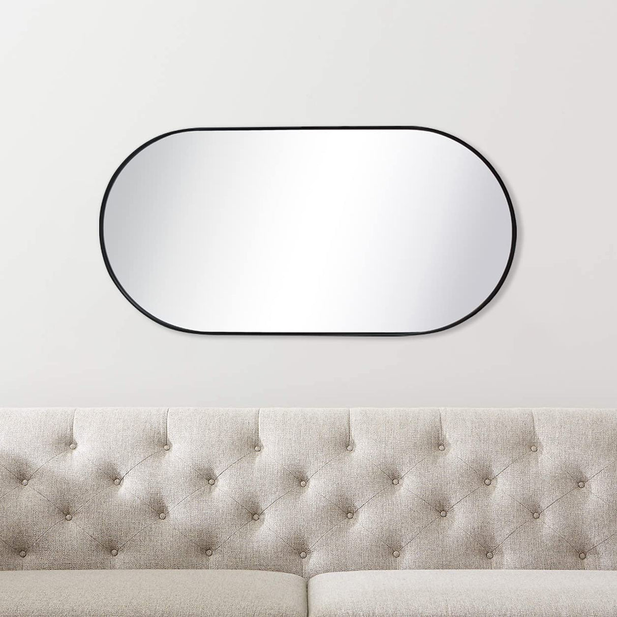 Black Oval Bathroom Mirror Pill Shaped Oblong Vanity Mirror Metal Framed