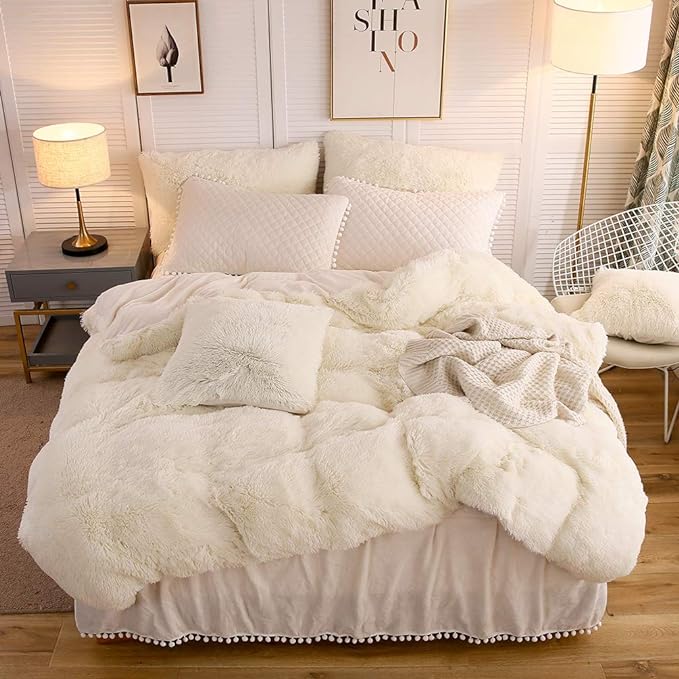 Terracotta Plush Shaggy Duvet Cover Set, Soft Velvet Fluffy Comforter