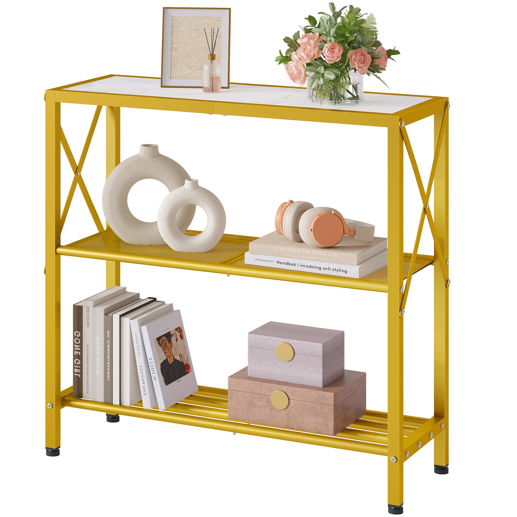 Industrial Console Table, 3 Tier Entryway Table, Metal Frame, Sofa Table with Shelf