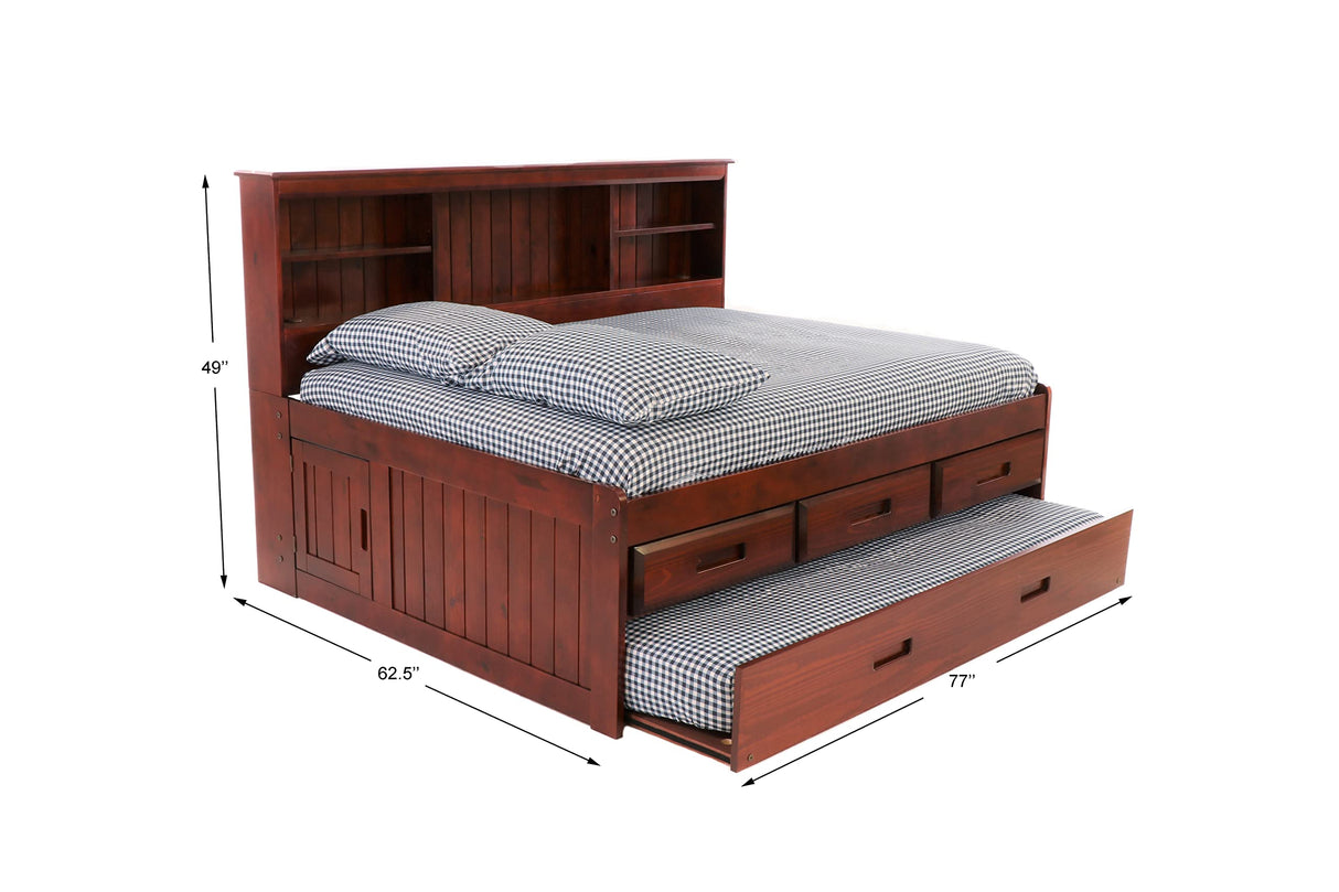 OS Home and Office Furniture Model 82823K3-22, Solid Pine Full Daybed with 3 Sturdy Drawers and a Twin Sized Trundle in Rich Merlot
