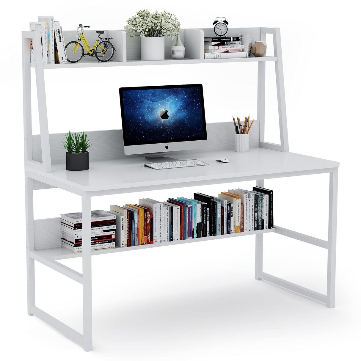 Computer Desk with Hutch, 47 inches Home Office Desk with Space Saving Design with Bookshelf for Small Spaces