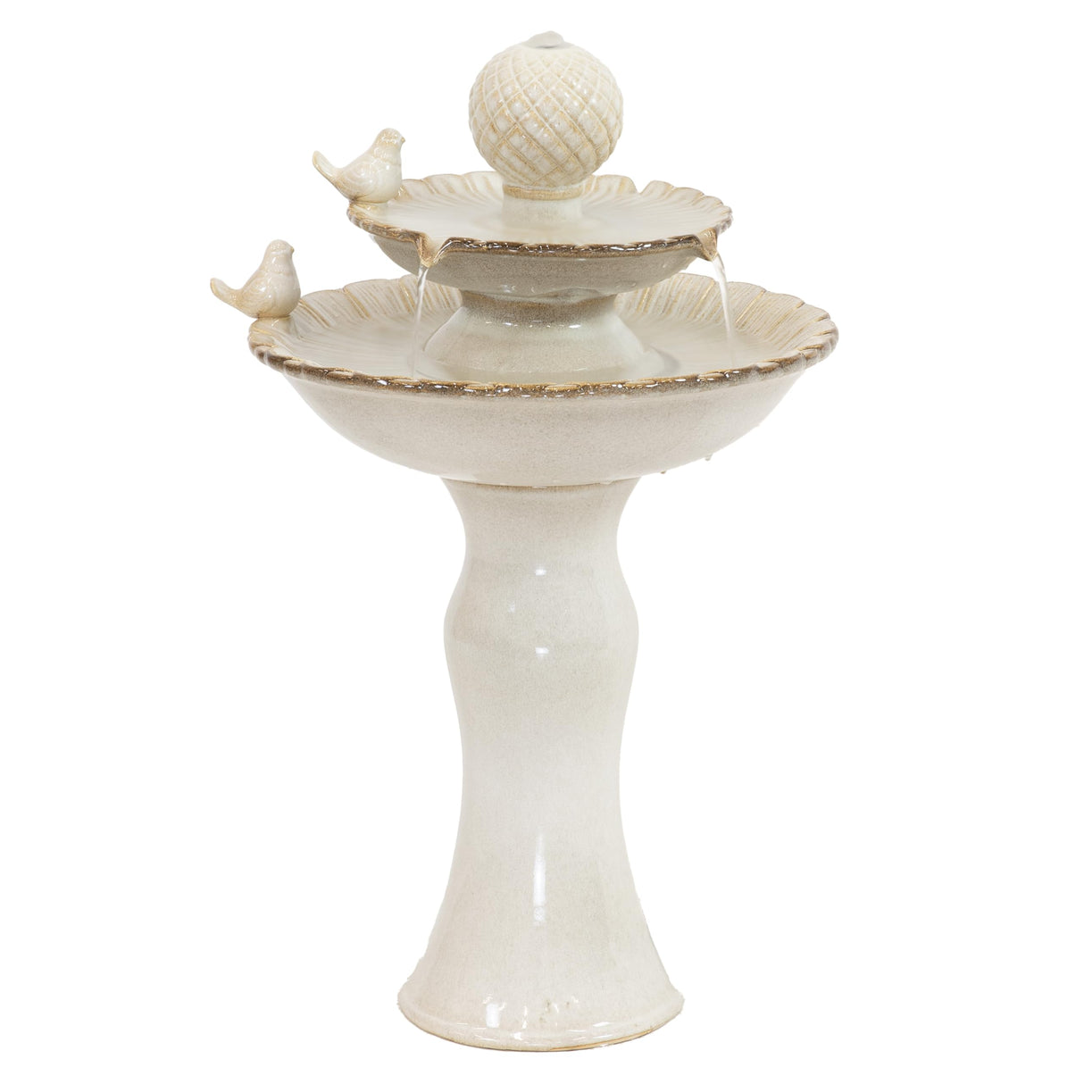 27" H 2-Tier Ceramic Water Fountain - Outdoor Water Feature for Patio, Yard, Balcony - Garden