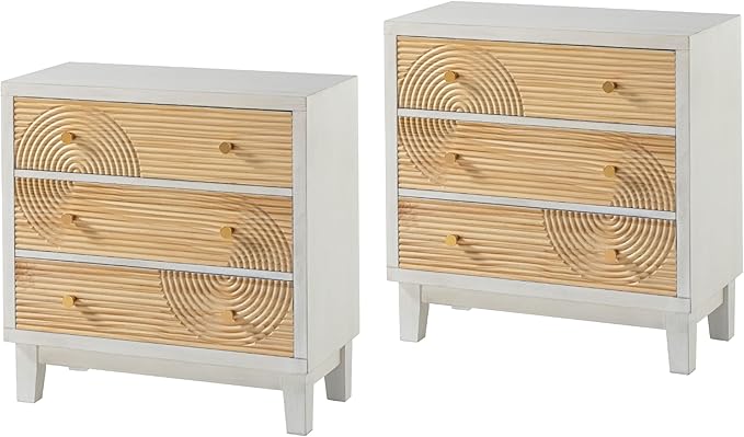 3-Drawer Farmhouse Dresser with Handicraft Wood Ring Motif