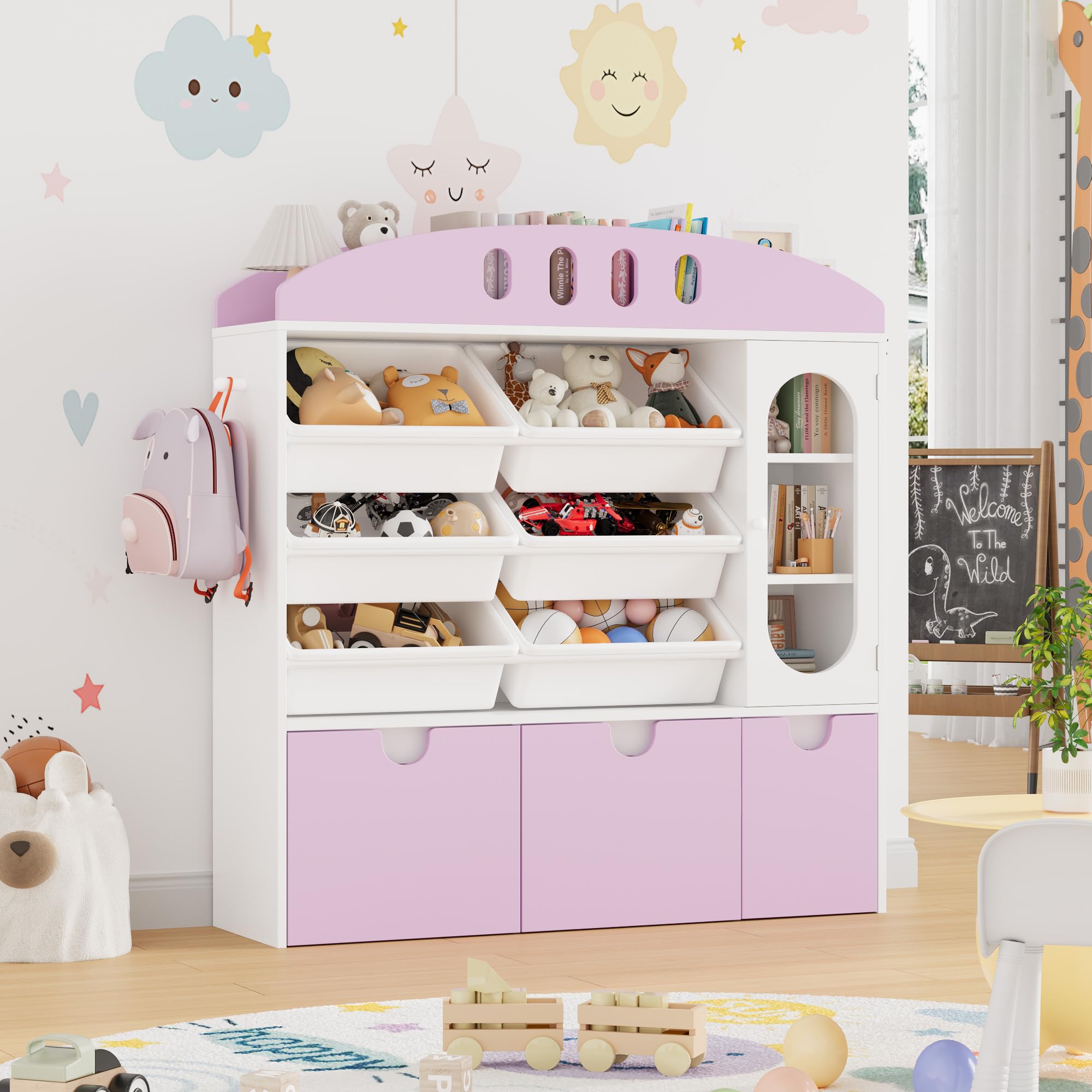Toy Organizers and Storage with Door, Playroom Organization and Storage, Bookshelf