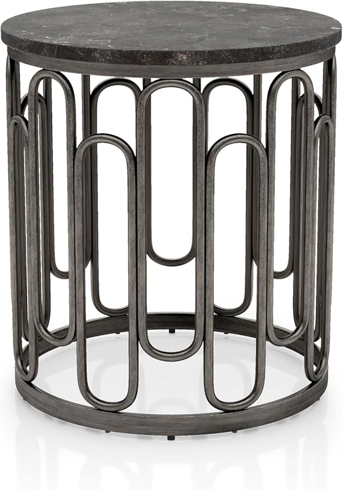 Davis Modern Round Coffee Table with Marble Top & Sturdy Metal Legs & Open Shelf for Living Room