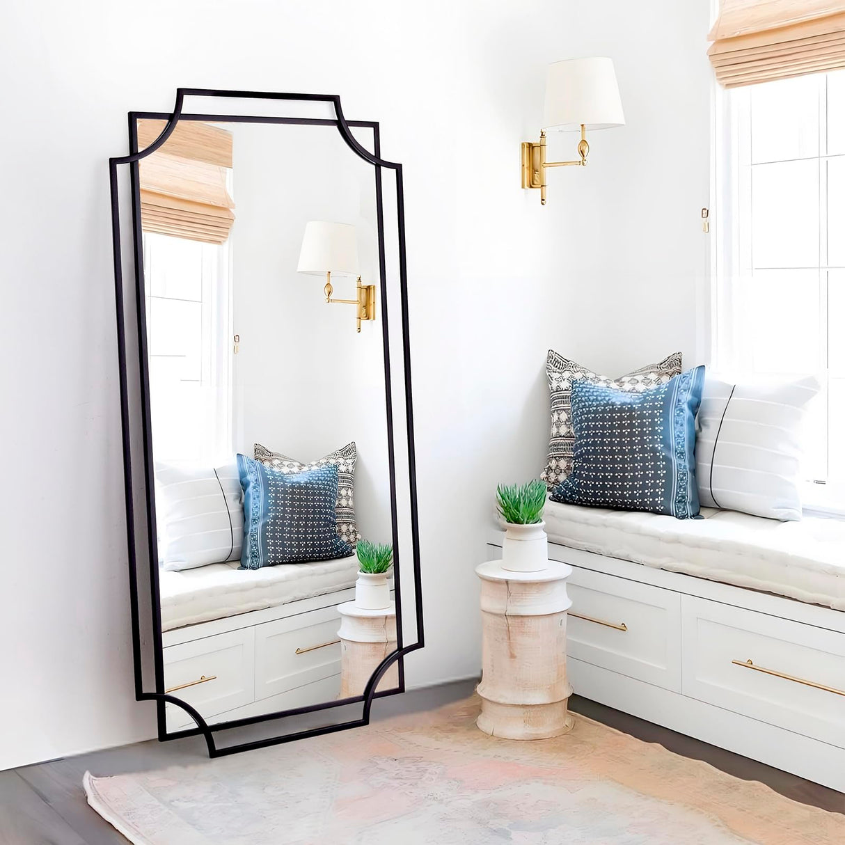 55" x 28" Large Rectangular Wall Mirror - Black Scalloped Frame