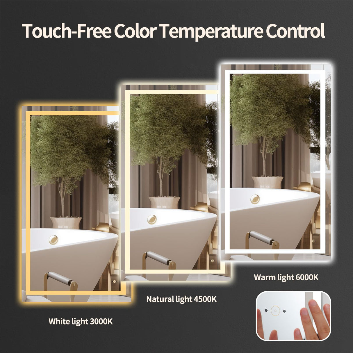 32x40 LED Bathroom Mirror with Hand Wave Sensor - Dimmable Anti-Fog Wall Mount