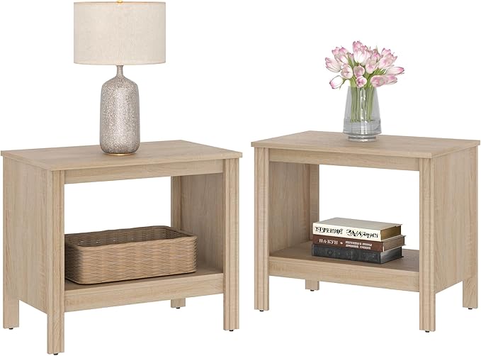 2-Tier Wood Nightstand with Storage