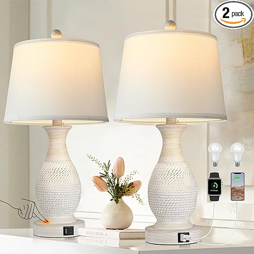 Table Lamps Set of 2, Bedside Touch Lamp with Dual USB Charging Ports