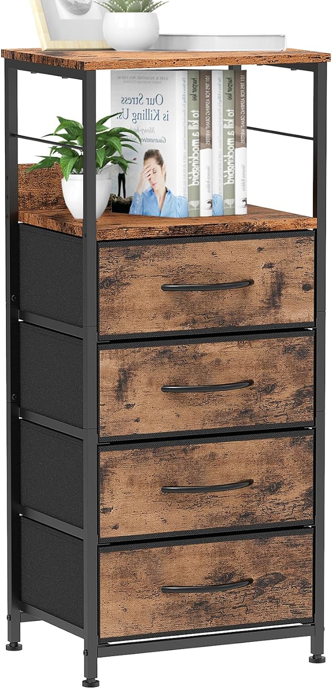 Nightstand with 4 Drawers, End Table