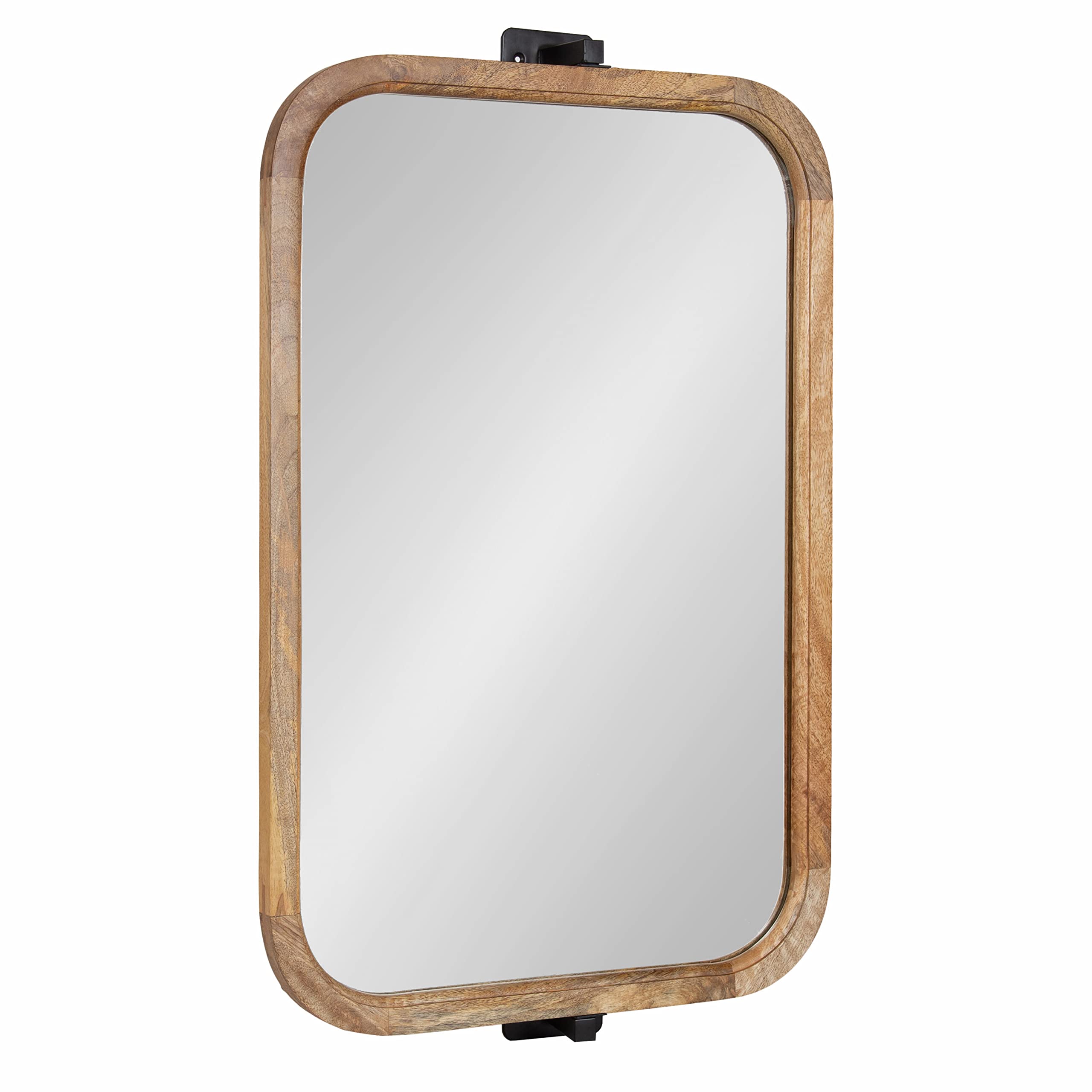 Hogan Wood Rounded Rectangle Pivot Mirror, 20 x 33, Natural Brown Wood