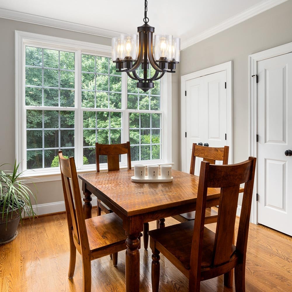 5-Light Dining Room Chandelier,Modern Small Chandeliers Black Rustic Metal