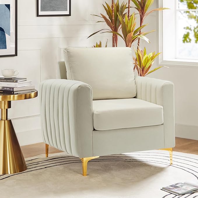 Velvet Accent Club Chair, Modern Velvet Armchair Upholstered Accent Club Chair Sofa Chair with Gold Metal Legs Mid-Century Barrel Leisure Chair Comfy Reading Chair, Fuchsia