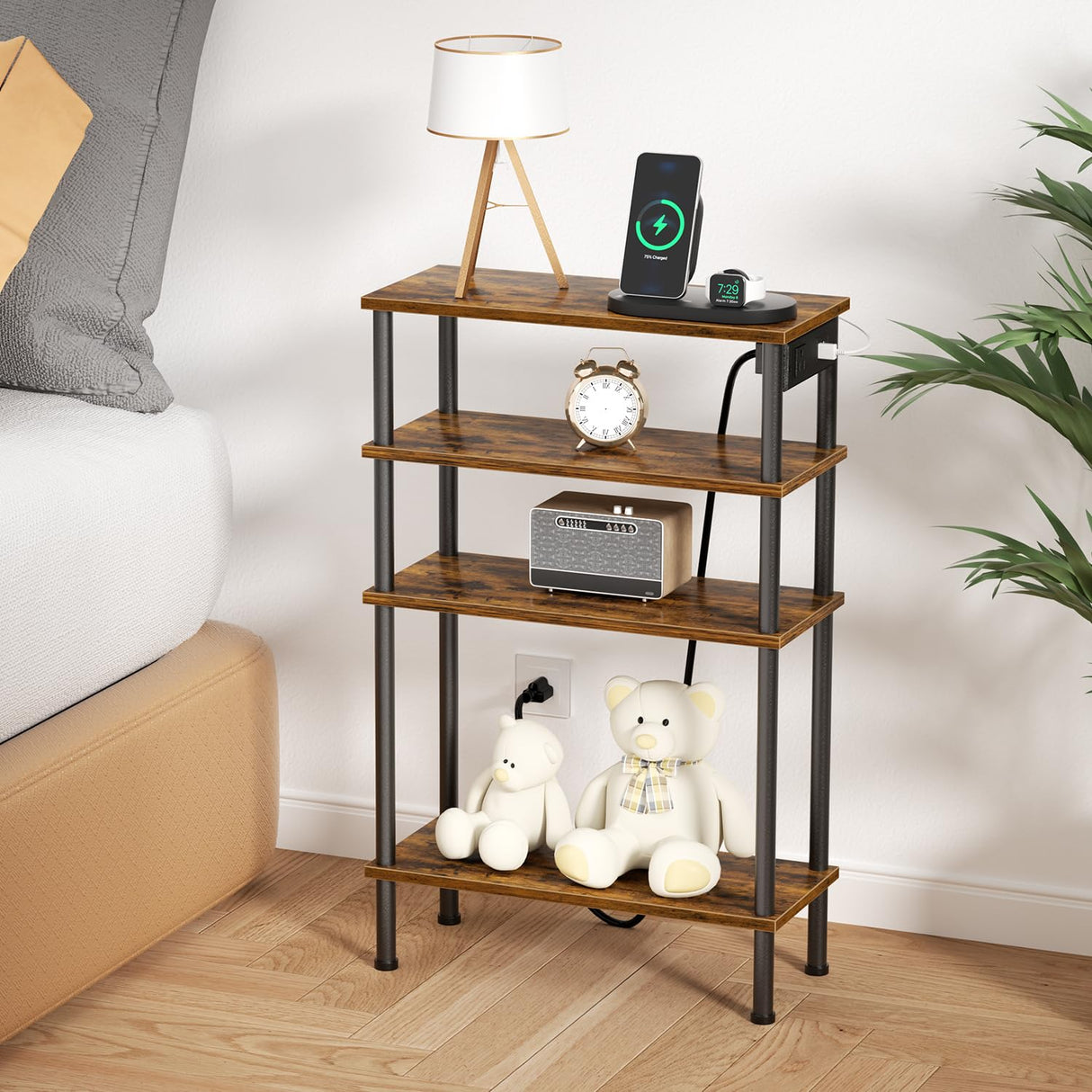Narrow Side Table with Charging Station