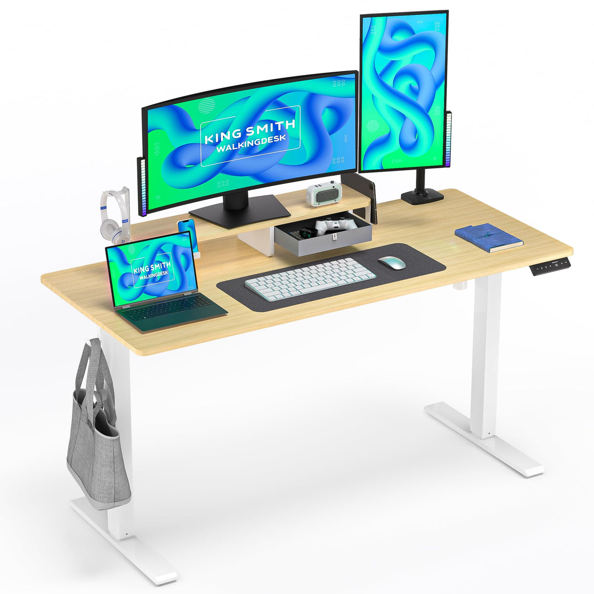 Electric Standing Desk with Drawer and Monitor Stand, Height Adjustable