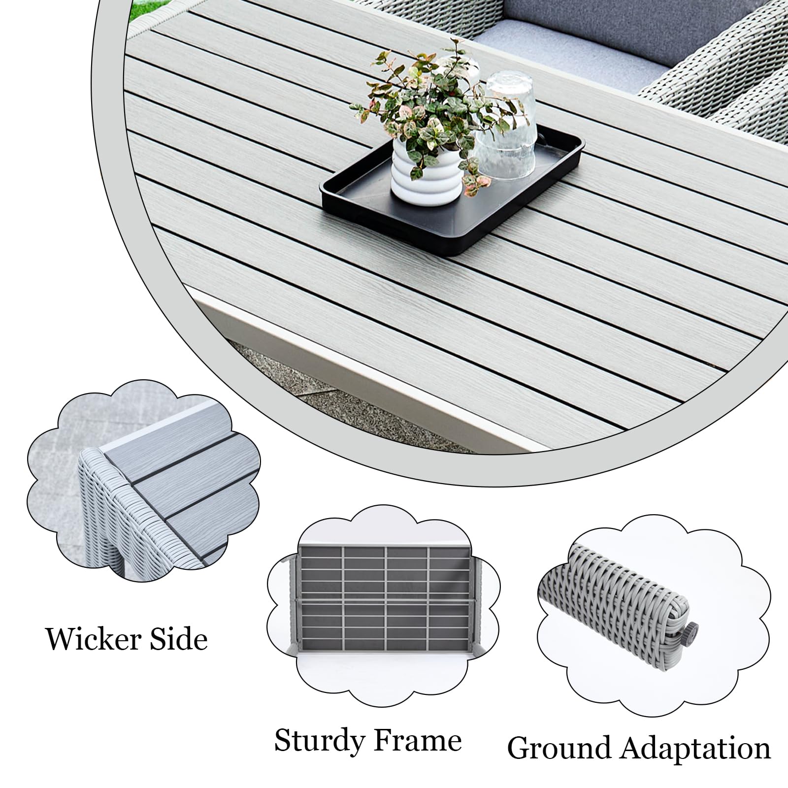 DAYAOUTDOOR 7 Piece Patio Dining Set, Outdoor Dining Furniture Set with Large Table, PE Wicker Patio Dining Set of 6, Outdoor Table and Chairs for Garden, Yard, Backyard, Poolside, Grey