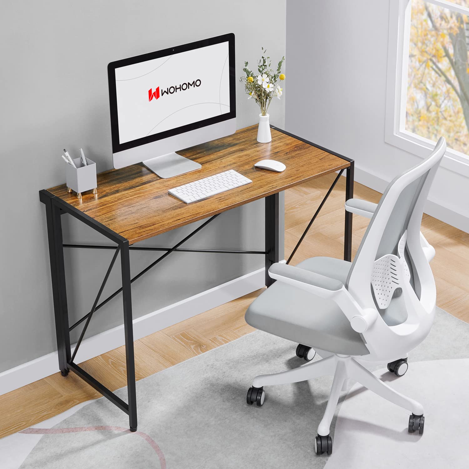 Folding Computer Desk No Assembly Small Desk 39” Study Writing Desk for Small