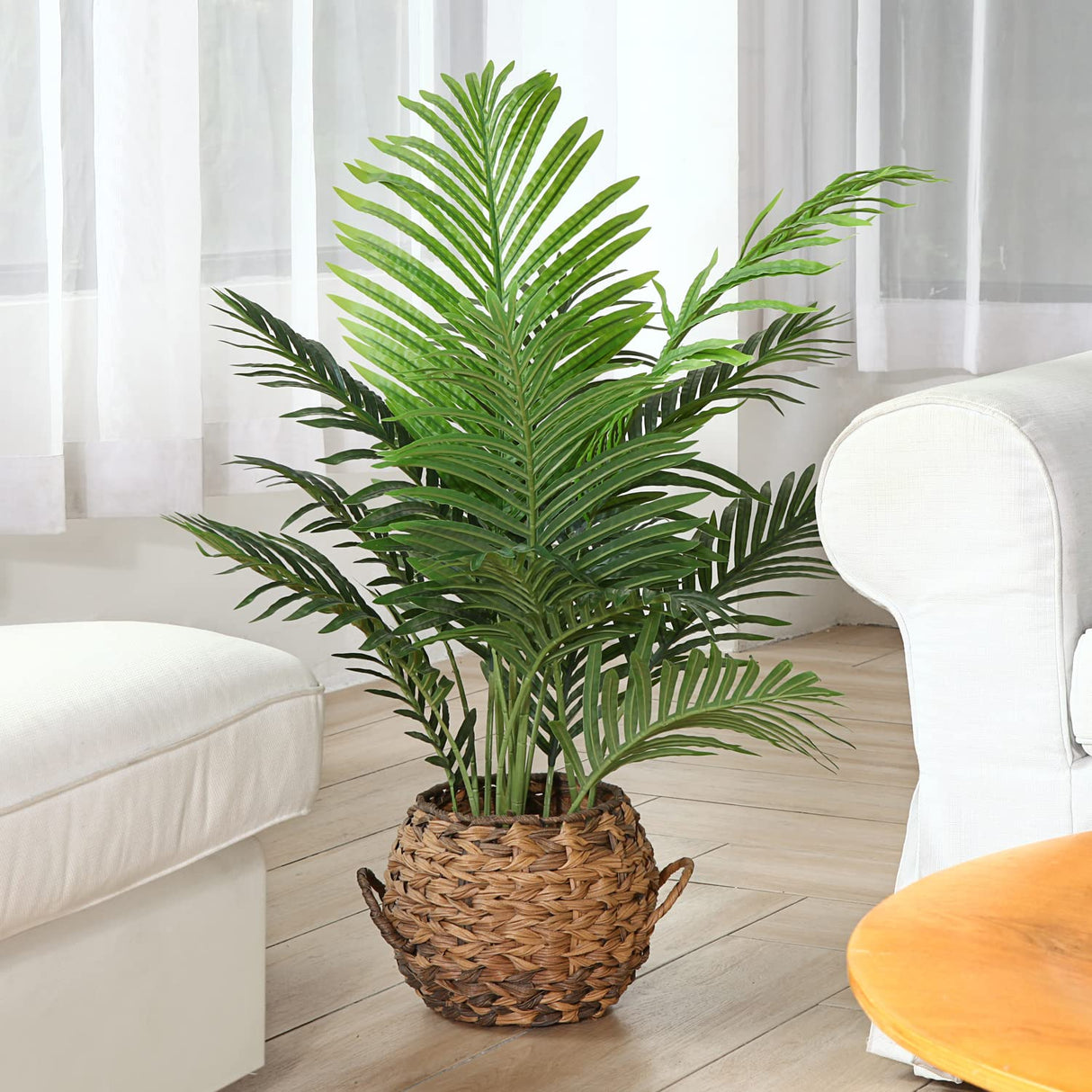 Fopamtri Fake Majesty Palm Plant 3 Feet Artificial Majestic Palm Faux Ravenea Rivularis in Pot for Indoor