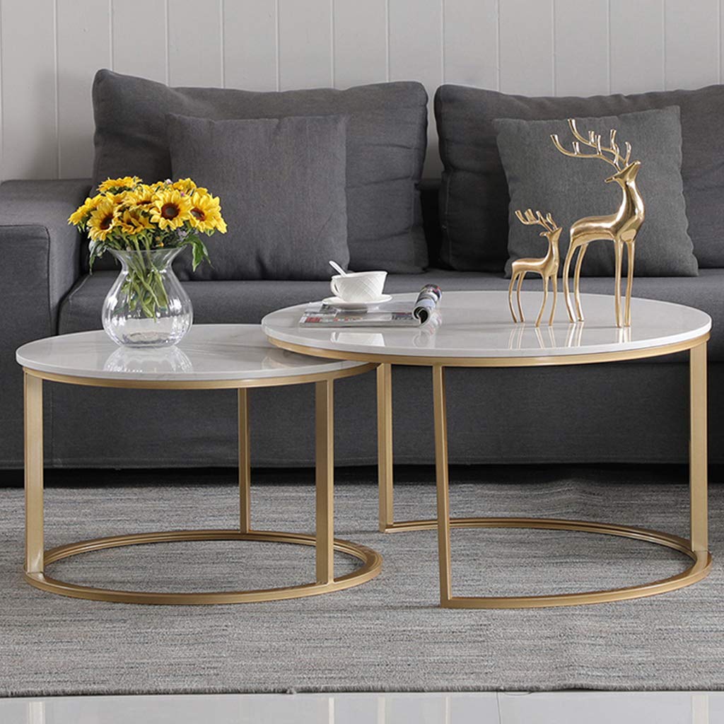 Modern Round Coffee Table Sets Marble Stacking Nesting Tables Wrought Iron Frame
