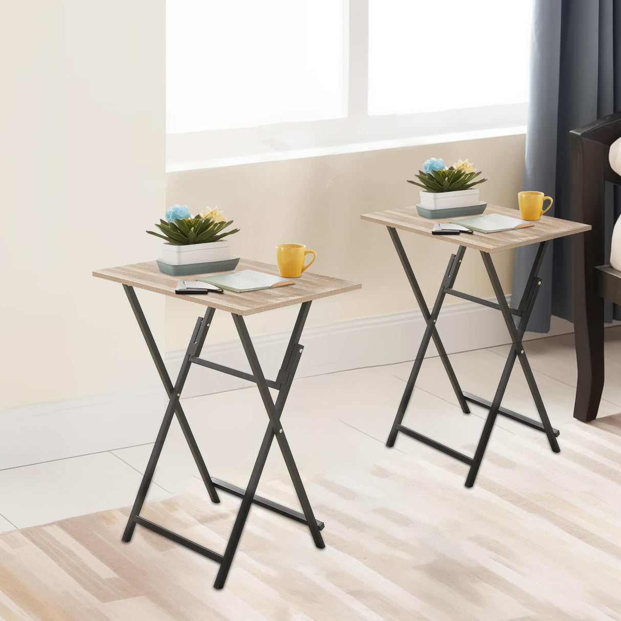 Folding TV Tray Table Set of 2, No Assembly Required Portable Sofa Side Table, Snack Table for Eating, Foldable for Small Spaces, Space-Saving